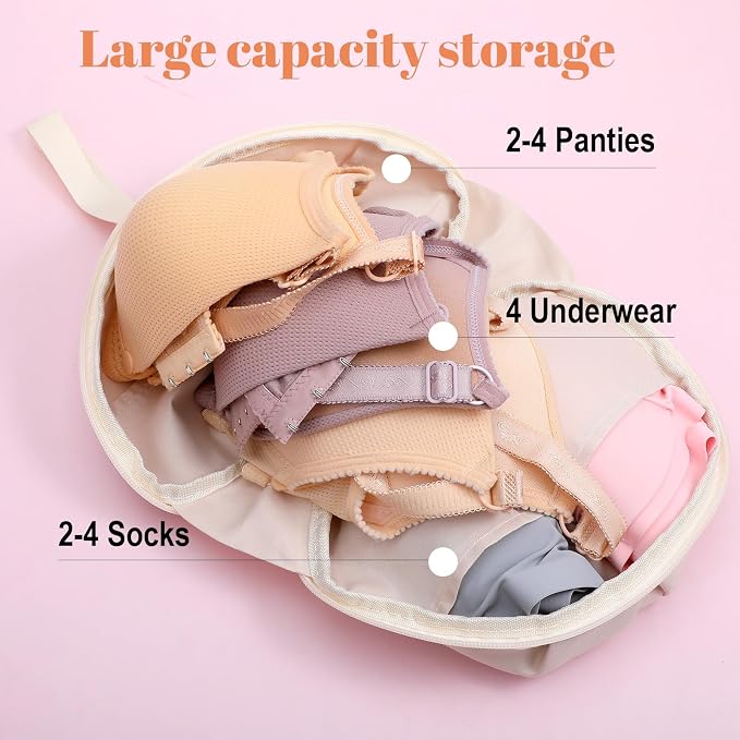 SHENLIU Travel Underwear Organizer Bag for Women, Portable Multi-Compartment Underwear Travel Cubes for Bras Lingerie, Luggage Packing Organizer for Suitcase Carry-Ons(Beige) - Image 2