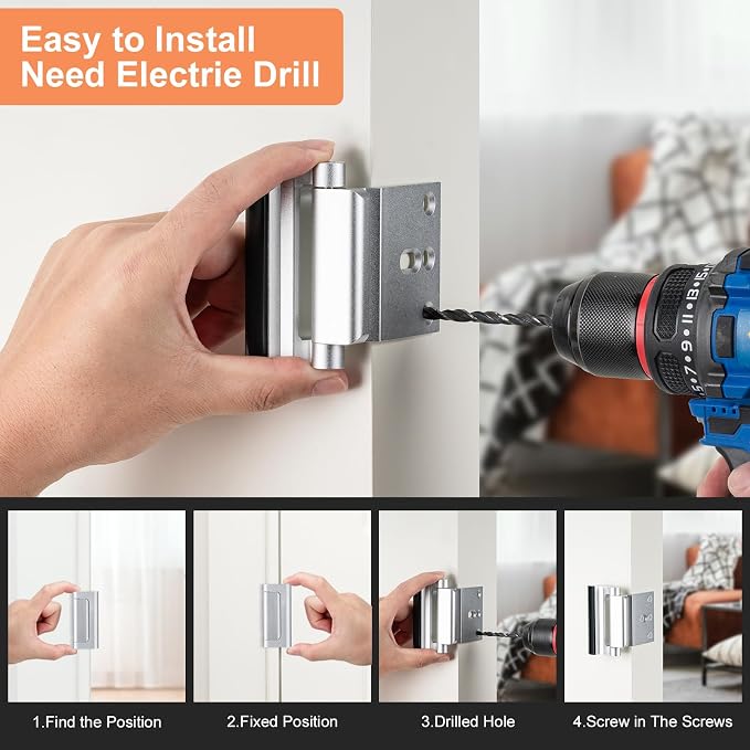 2 Pack Home Security Door Lock,with 3" Stop Withstand 800 lbs (Silver) | Childproof Door Reinforcement Lock,for Inward Swing Doors,Night Kids Safety Metal Flip Lock Deadbolt Latch - Image 3