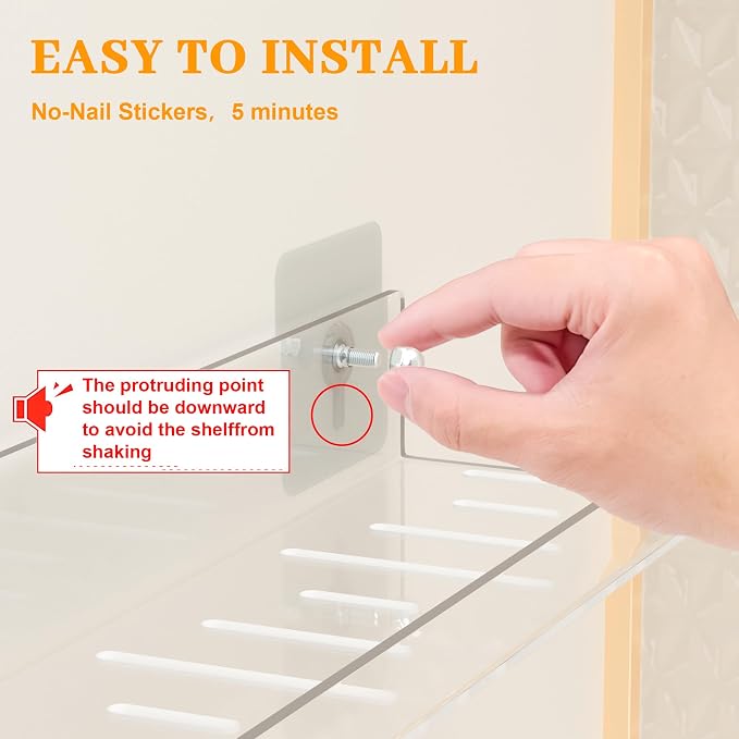 LAZYROSY 6 Pack Floating Shelves - Clear Acrylic/PET Wall Mounted Non-Drilling Storage Rack with Adhesive, Invisible Bathroom and Bedroom Shelves for Kitchen, Living Room, Clear Decoration - Image 5
