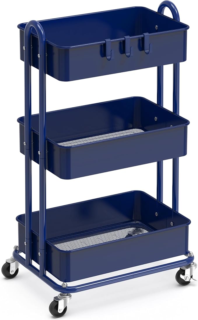 Simple Houseware 3-Tier Heavy Duty Metal Utility Rolling Cart, Navy by SimpleHouseware