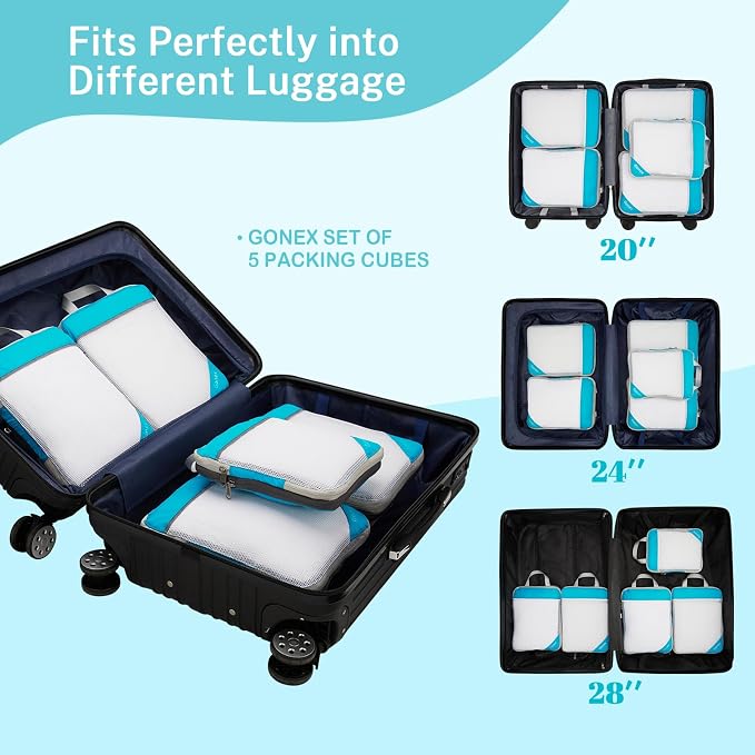 Gonex Compression Packing Cubes for Travel, Mesh Bags Luggage Organizers | Set of 4/5/6/7/10 for Essentials, Extensible, Fits 20"Carry-on Suitcases, See-through Mesh, Double Zipper Compression - Image 5