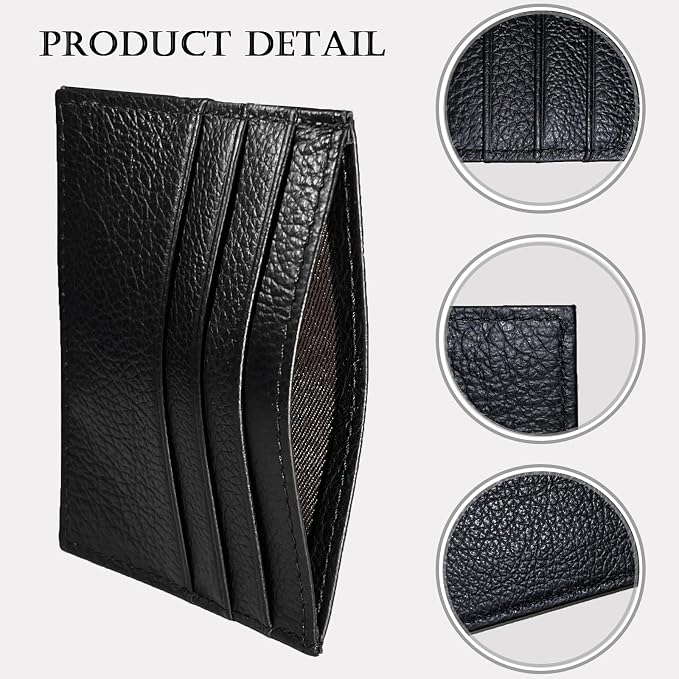 WOXVM Credit Card Holder Wallet RFID Blocking Slim Credit Card Cases Holder Premium Leather Minimalist Front Pocket Small Wallet with 6 Card Slots and 1 Pockets for Men Women (Black) - Image 3