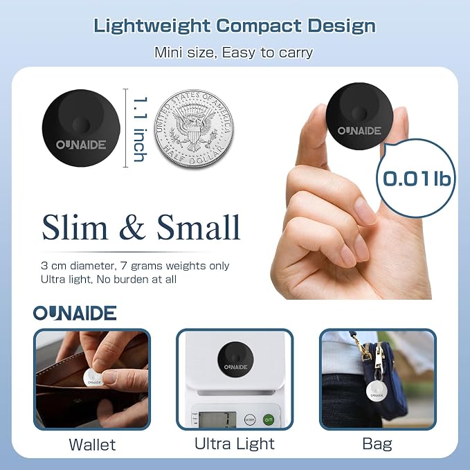 OUNAIDE Air-Tags-2 Pack, Smart Air Tracker Tag, Bluetooth Tracker for Apple Find My (iOS Only), Waterproof Key Finder Tracking Device for Kids Keys Luggage Bags Wallets Pets and More - Black&White - Image 6