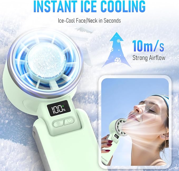 PlayHot Portable Handheld Cooling Fan, Travel Essentials, Gifts for Women | Instant Cooling, 10m/s Airflow, 5-Speed, 10H Max, USB-C Rechargeable, LED Display, 3-in-1 Foldable for Cruise, Beach Vacation - Image 2