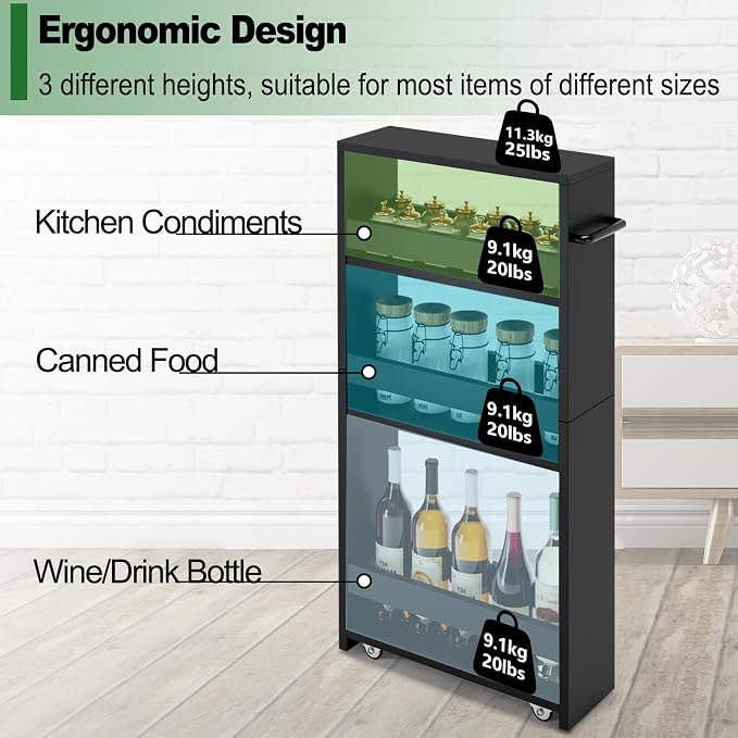 MARTY Slim Rolling Storage Cart, Wood Utility Kitchen Bathroom Laundry Cart | 4 Tier Kitchen Cart with Wheels Handle, Laundry Room Organization, Narrow Bathroom Storage Cabinet, 5.5" Wide Storage Trolley - Image 3