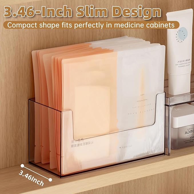 PAVSTINE 2 Pack Clear Medicine Cabinet Organizer, Slim Open Face Mask Storage Box for Sheet Masks and Skincare, Space-Saving Makeup Holder for Bathroom, Vanity, Countertop - Image 4