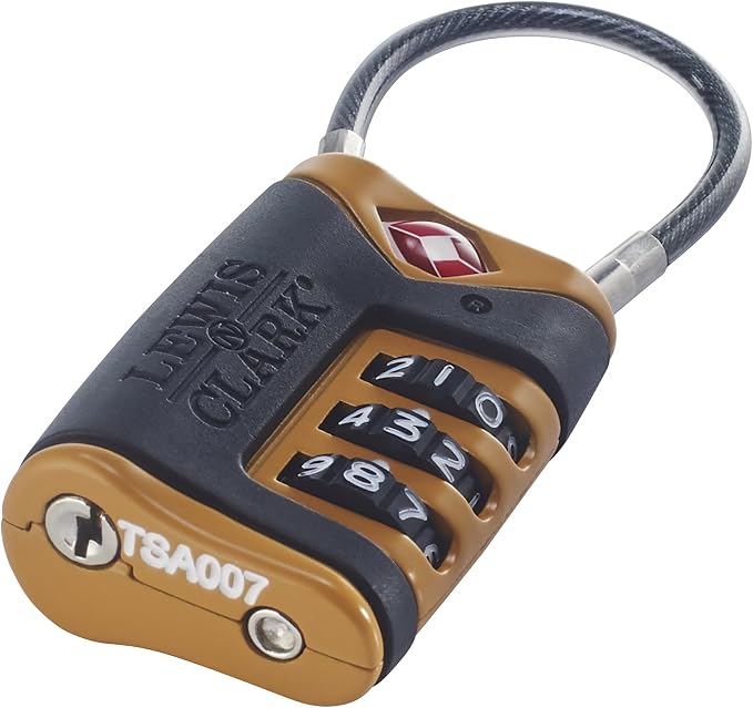 Lewis N. Clark TSA-Approved Easy-to-Set Combination Luggage Lock with Steel Cable, Orange, One Size - Image 2