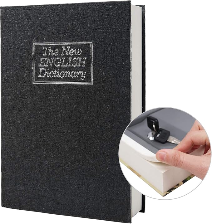 Real Paper Transfer Book Safe, Hollow with Secret Hidden Compartment, Key Lock, 8.7"×6"×2" (Black Dictionary-Key) by PACOLO
