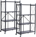 BRIAN & DANY Metal Storage Shelves - 4 Tier Shelving Unit, Folding Display Shelf Racks No Assembly for Vendors and Craft Shows, Black (2Pcs) by BRIANDANY