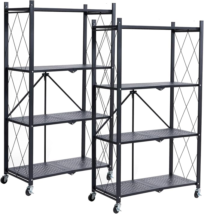 BRIAN & DANY Metal Storage Shelves - 4 Tier Shelving Unit, Folding Display Shelf Racks No Assembly for Vendors and Craft Shows, Black (2Pcs) by BRIANDANY