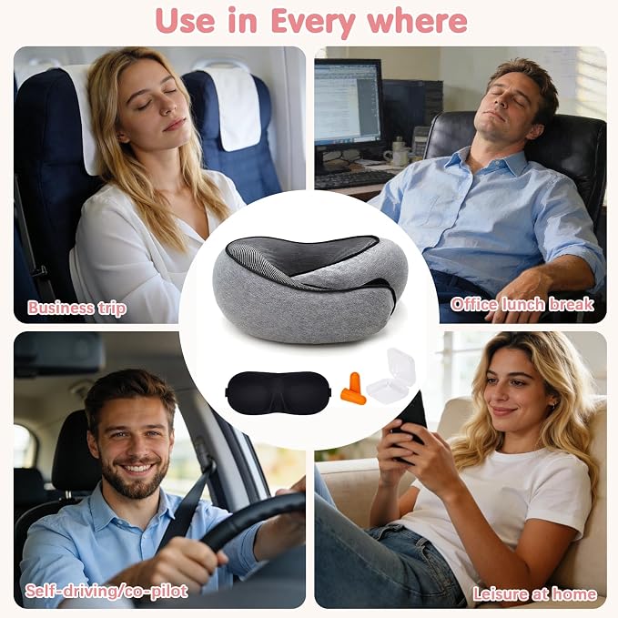 Memory Foam Neck Pillow,2026 World Cup Travel Pillow,Neck Pillow Airplane with Eye Mask & Ear Plugs,Memory Foam 360 Degree Support Stowable Pillows for Airplanes Offices and Cars (Dark Grey) - Image 8