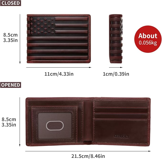 Wallet for Men-Genuine Leather RFID Blocking Bifold Stylish Wallet American Flag Wallet With 1 ID Window (Red, Without ID Window) - Image 5