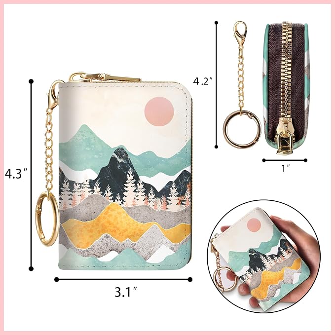 Blusabaca RFID Credit Card Holder Small Women Travel Wallet, Sunrise | Sunset Mountain, Removable Keychain, Case Zipper, PU Leather, Cash Coin Pocket, Business Accordion Purse, Ladies Female Gift - Image 4