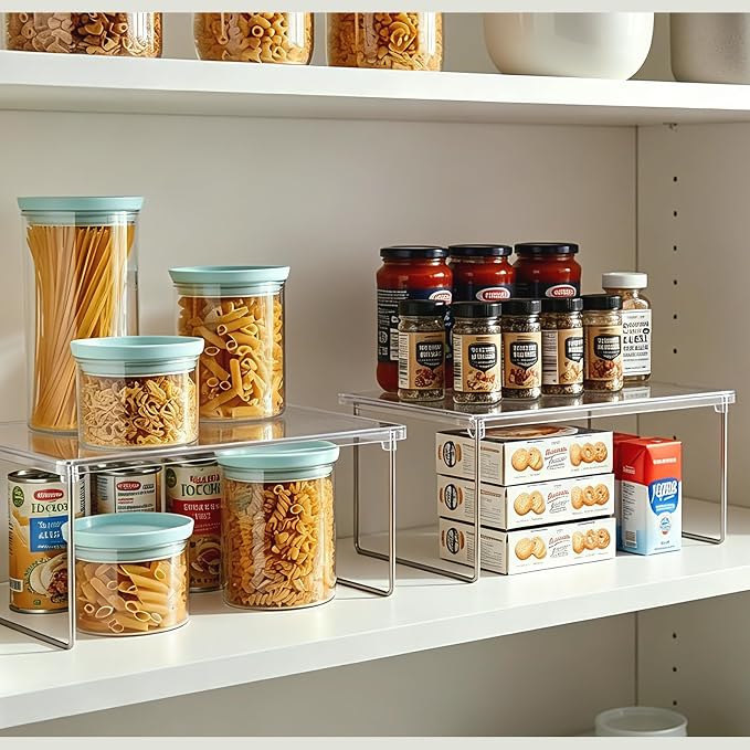 Pantry Organizer, Cabinet Storage Shelf Rack, Stackable Kitchen Cabinet, Foldable Countertop Shelf Organizer, 2 Pack - Image 2