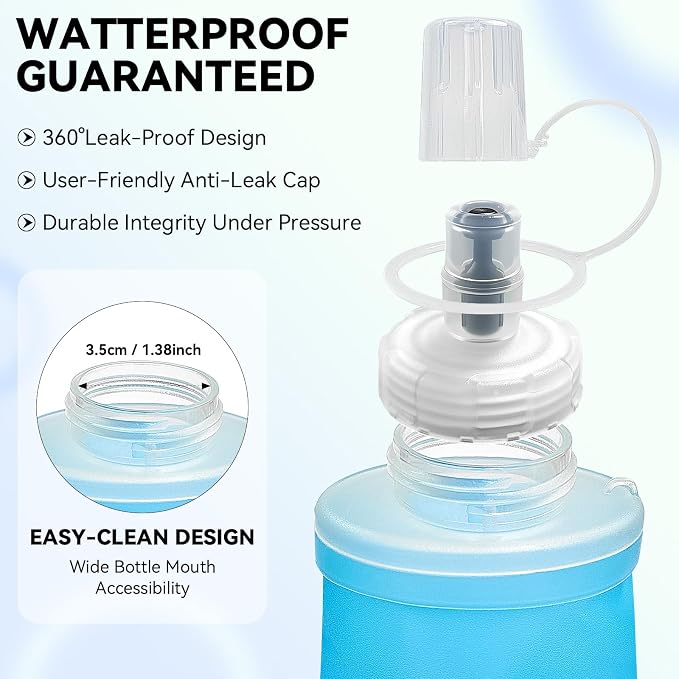 FR Collapsible Soft Hydration Flask 700ml TPU Portable Sports Water Bottle, Outdoor Running Cycling Fitness Hydration Bag with Leak-Proof Bite Valve and Lanyard(Blue) - Image 3