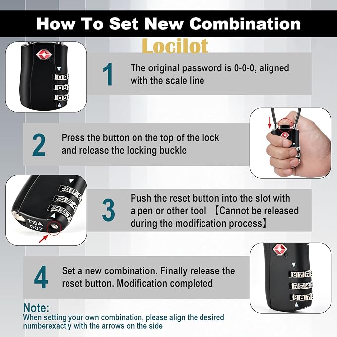 5pcs TSA Approved Luggage Locks with 10pcs Zipper Locks | Zinc Alloy Combination Locker Suitcase Lock, TSA Locks for Luggage, Combination Lock for Locker Backpack (TSA007) - Image 7
