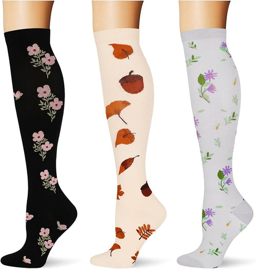 (3 pairs) Compression Socks 20-30 mmHg Long Knee High Socks for Women Men Support Athletic Travel Daily Wear by Saniripple