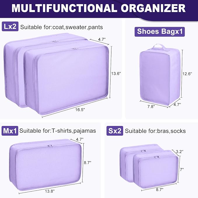 Packing cubes for Travel Luggage Organizer Bags 6 Set Packing Cubes for Suitcases Travel Essentials for Carry on Mesh Suitcase Organizer with Shoe Bag (purple) - Image 3