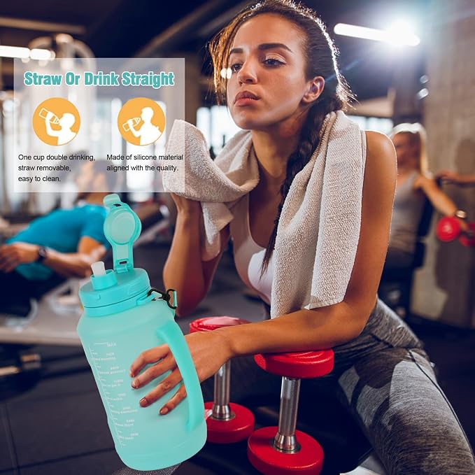 Collapsible Water Bottles, 2L/64OZ travel water bottle Bottle with Straw, Half Gallon Large Water Bottle for Travel Outdoor Sports Runing Fitness Yoga (Upgraded Snow Cyan) - Image 2