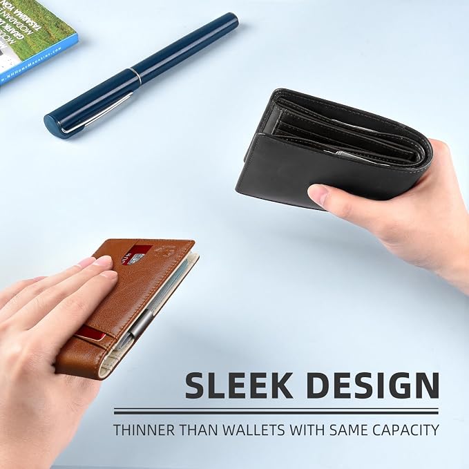 Zitahli Money Clip Wallets for Men,Slim Bifold Wallet 10-12 Cards, Mens Leather Wallet with ID Window,RFID Blocking Thin Minimalist Credit Card Holder,Gifts for Him - Image 3