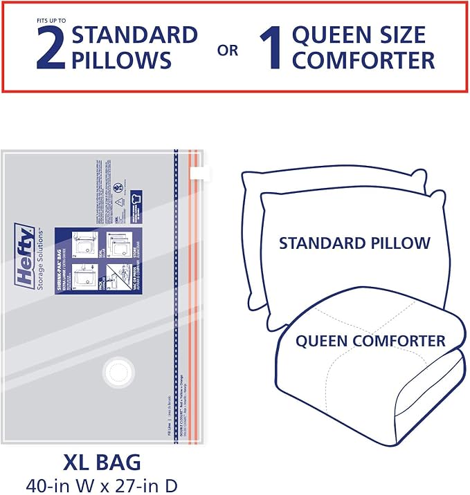 Hefty Shrink-Pak - 3 Extra Large Vacuum Storage Bags for Clothes, Pillows, Towels, or Blankets - Space Saver Vacuum Sealer Bags Ideal Under Bed Storage Solutions - Image 5