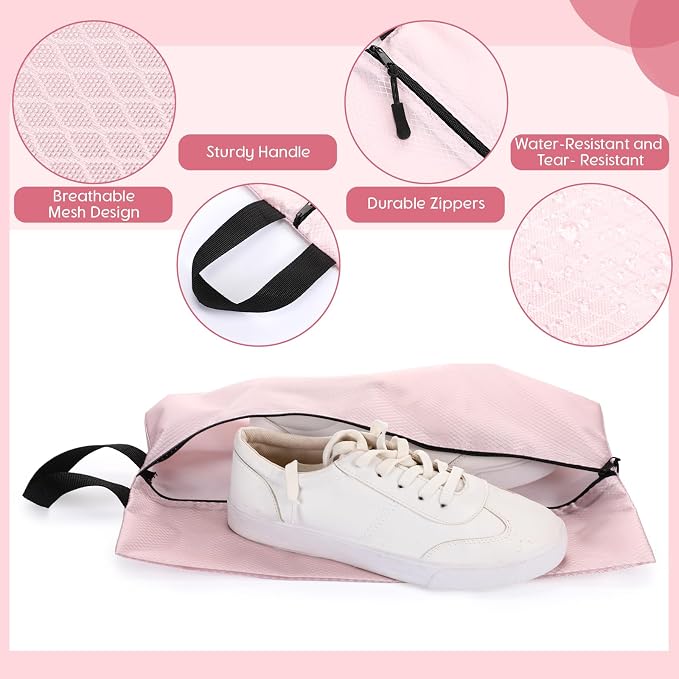 6 Pcs Travel Shoe Bags with Zipper Nylon Portable Waterproof Suitcase Shoe Organizer Packing for Golf(L,Pink) - Image 4