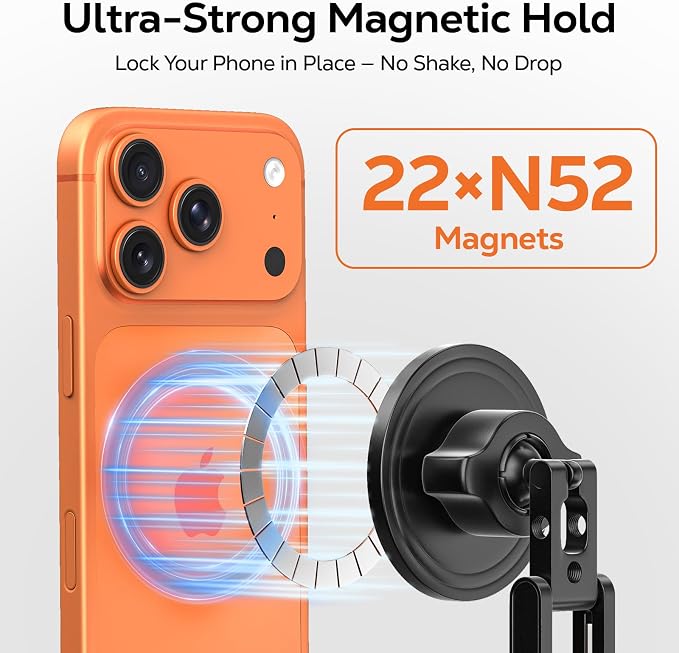 MoKo MagSafe Tripod Mount, Camera Phone Mount, 360° Adjustable | Magnetic phone tripod mount with 1/4" screw & cold shoe, compatible with MagSafe iPhones, for camera monitoring & stabilizers - Image 3