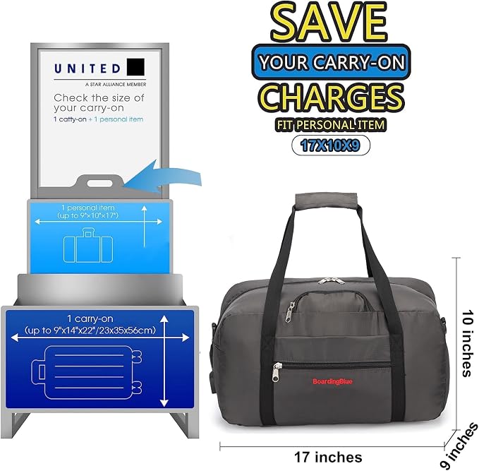 17x10x9 United Airline Personal Item Under Seat Duffel Bag With Free Pillow And USB Port (Grey) - Image 3
