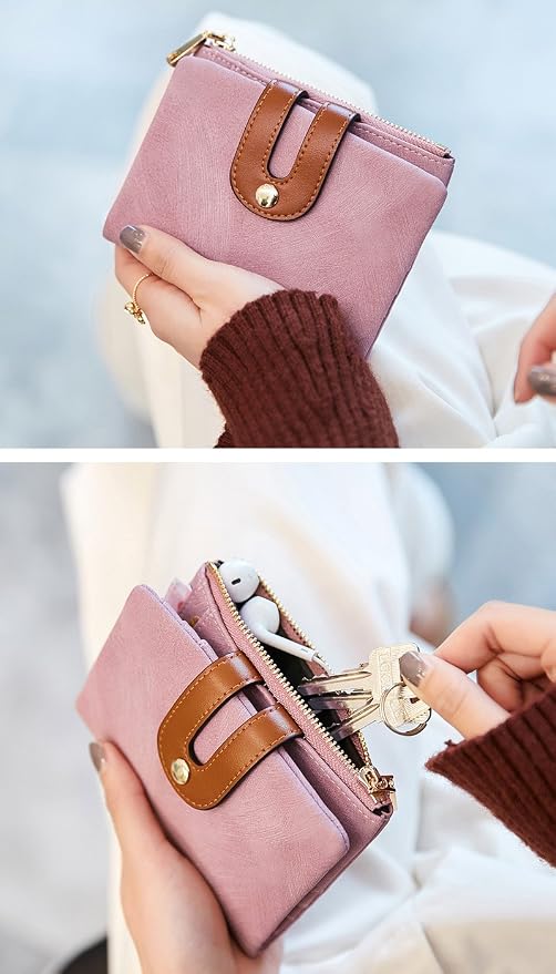 AOXONEL Women's Rfid Small Bifold Leather Wallet Ladies Mini Zipper Coin Purse id card Pocket,Slim Compact Thin - Image 3