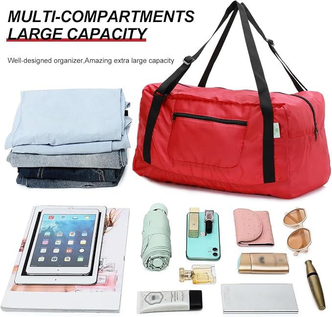HOLYLUCK Foldable Travel Duffel Bag Luggage Great for Gym - Red - Image 5