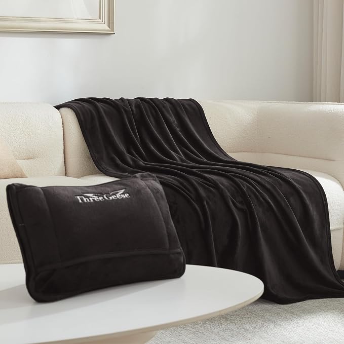 Three Geese 2-in-1 Travel Blanket and Pillow, Soft Flannel Airplane Throw Blanket and Pillow with Luggage Sleeve, 65x40inches, Portable Compact Design with Bag, Ideal for Travel Comfort. - Image 3