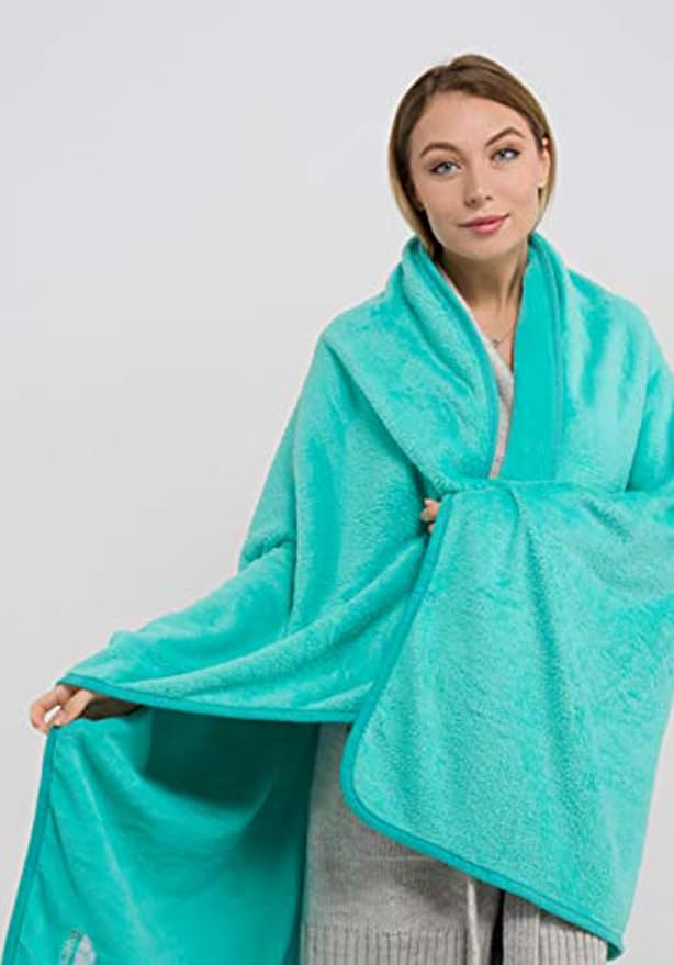 BlueHills Premium Soft Travel Blanket Pillow 2 Pack Airplane - Teal Green | 2 Pack Travel Blanket Set, Zipper Bag/Pillowcase, Luggage Strap & Carabiner, Airplane Traveling Essentials, Carry on Comfort - Image 4