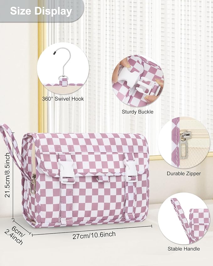 Relavel Hanging Toiletry Bag, Travel Toiletries Bag with Hanging Hook | Water Resistant Makeup Cosmetic Organizer for Full Sized Container, Shampoo, Portable Wash Bag for Essentials - Purple - Image 3