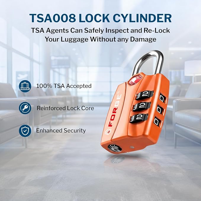 Forge Open Alert TSA Approved Luggage Locks - 3 Digit Combination, Easy Read Dials, Zinc Alloy Body - Ideal Travel Lock for Luggage, Suitcases, Bags & Toolboxes (Orange 2 Locks) - Image 3