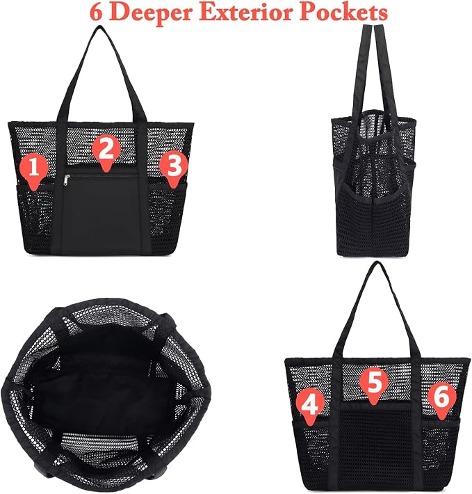 Fammart Mesh Beach Bag for Women, Summer Straw Tote Hobo Pool Bags with Zipper Pocket, Travel Vacation Cruise Essentials 2026 - Image 4