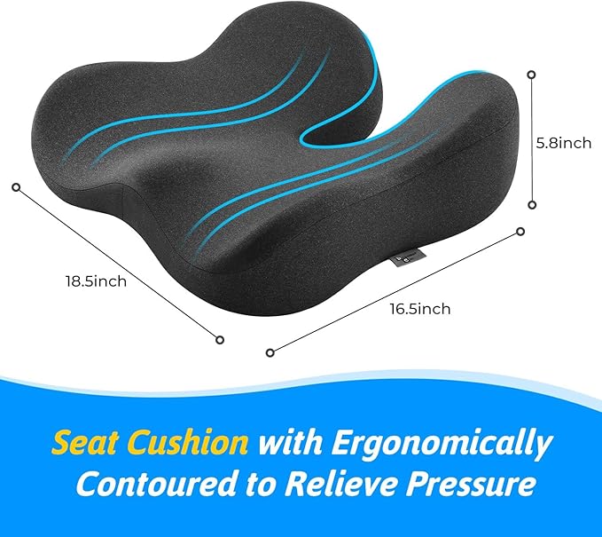 Seat Cushion for Tailbone & Sciatica Pain Relief | Certified & Ergonomist-Designed,Tapered Front Edge Reduces Thigh Pressure,Wide Memory Foam for Office Chair, Car, Wheelchair - Image 2