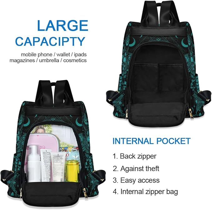 Anti Theft Backpack Butterfly Skull Blue Boho Mandala Women Large Fashion Travel Shoulder Bag Purse Rucksack Lightweight - Image 5