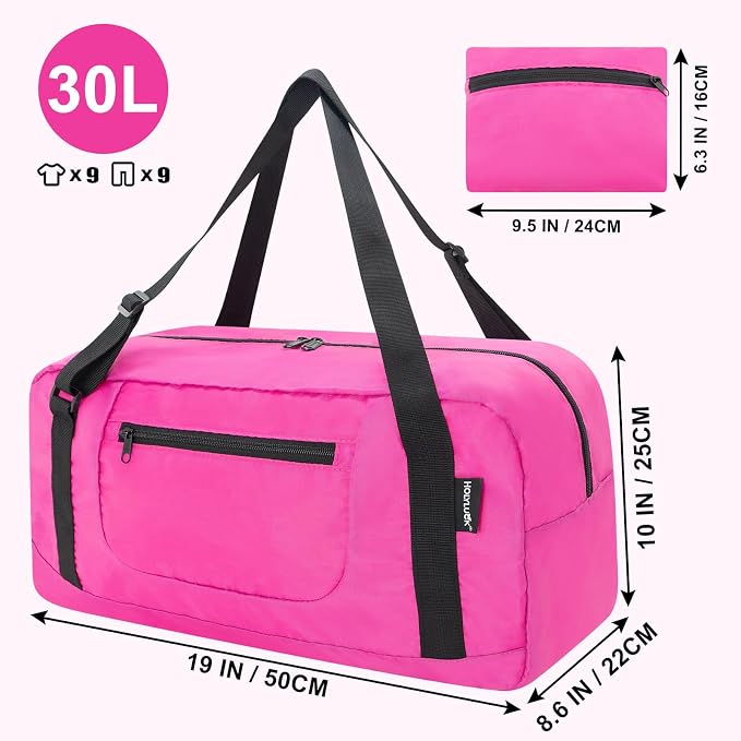 HOLYLUCK Foldable Travel Duffel Bag For Women & Men Luggage Great for Gym - Fuchsia - Image 2