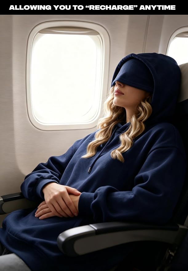 Unisex Travel Hoodie with Eyemask Fleece Sweatshirt Fall Winter | Airplane Hoodie with Multi Pockets & Eye mask Womens Sweatshirts Comfort Pullover Fleece Sweaters Fashion Tops for Couples - Image 2