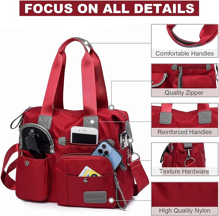 Tote Bag for Women,Multi Pockets Shoulder Handbag,Nurse Bag for Work,Large Cross body Purse,Fashion Nylon Top Handle Satchel - Image 5
