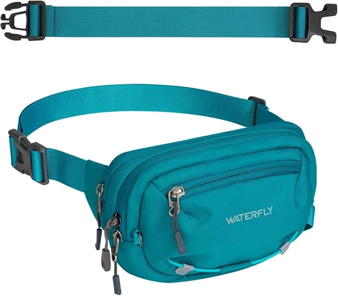 WATERFLY Small RFID Fanny Pack: 1.5L Waist Bag 12" Extender Belt for Hiking | Anti-Theft, Slim Lightweight Water-Resistant Fabric, Reflective Strip, Breathable Padding, Running Travel Walking, Women Men by Waterfly