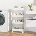 VECELO Storage Rolling Cart, 4 Tier Utility Cart Kitchen Slim Mobile Storage Unit Organizers with Wheels Hooks&Hanging Cups for Bedroom Bathroom Office Table Side in Narrow Places, White by VECELO