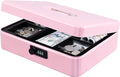 KYODOLED Metal Cash Box with Combination Lock Money Box for Cash Safe Metal Box with Money Tray for Security Lock Box 11.81"x 9.45"x 3.54" Pink X Large by KYODOLED