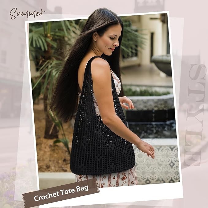 Sightor Crochet Tote Bag, Mesh Beach Bag Knit Summer Hobo Bag for Women | Beach Tote bag Vacation Outfits Aesthetic Boho Bag - Image 7