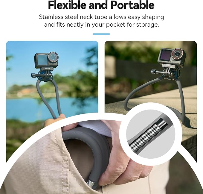 TELESIN Action Camera Neck Mount SE 2.0 with Chest Strap, Gray | Air-Cushioned Neck Mount with 90° Rotation and Chest Strap; Fits GoPro, DJI Osmo Action, Insta360 and AKASO Cameras. - Image 3