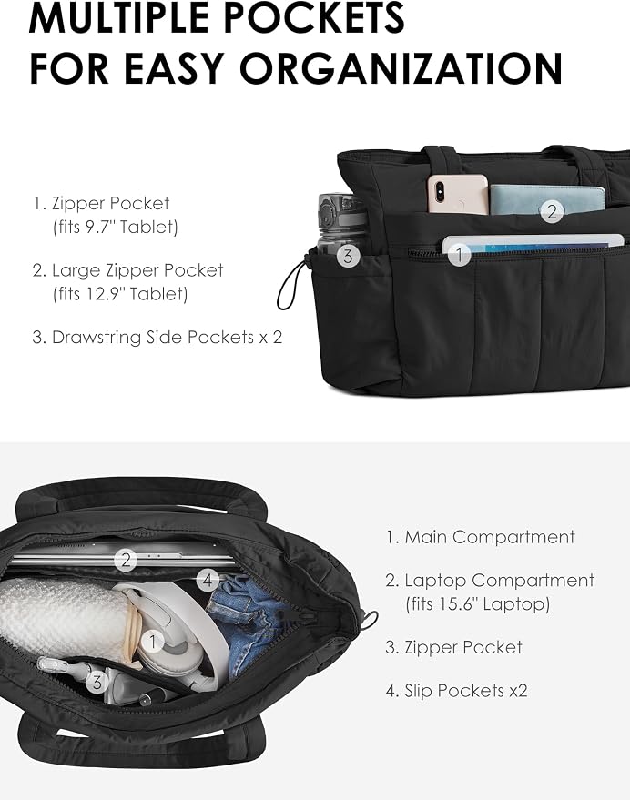 Tote Bag for Women, Lightweight Large Puffer Bag, Quilted Shoulder Purses Handbags for Travel Work - Image 5