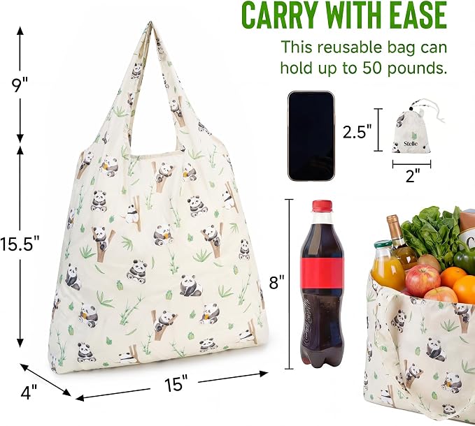 Stelle Lightweight Reusable Grocery Bag with Handles Ripstop Nylon Foldable Tote Shopping Bags for Travel and Groceries - Image 3