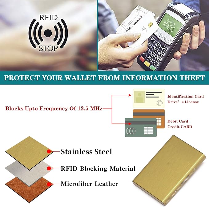 Stainless Steel Credit Card Wallet RFID Blocking Metal Case Pocket Business Card Holder for Women and Men - Image 5