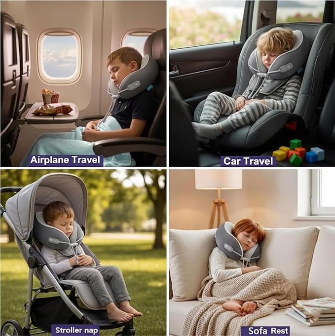 Travel Pillow with New Cool Material,Neck Pillow for Traveling 100% Pure Memory Foam,Travel Neck Pillow with Zipper Box, Airplane Pillow for Traveling,Travel Essentials (Kids Pillow-Grey) - Image 5