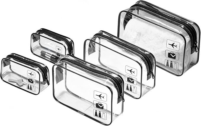 5 Pack Clear Toiletry Bag Clear Makeup Bag Zipper Toiletry Pouch | Includes 2S 2M 1L PVC Cosmetic Pouches with Zipper for TSA Toiletry Bag Set Travel Packing and Daily Organization by Bestseller